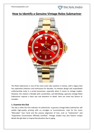 How to Identify a Genuine Vintage Rolex Submariner Peter Suchy Jewelers