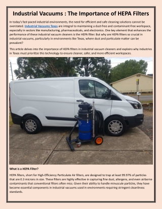 Industrial Vacuums The Importance of HEPA Filters-Industrial Vacuums Texas