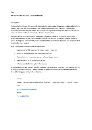 IUI Treatment in Kakinada | Swetcha Fertility