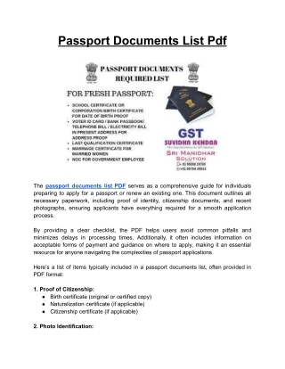 Passport Documents List Pdf