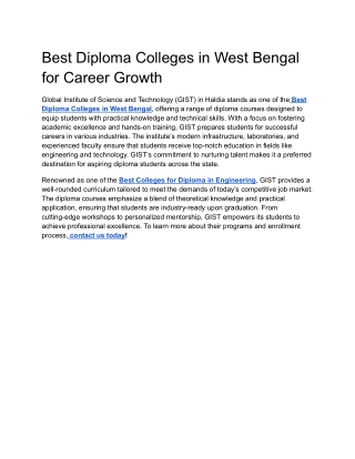 Best Diploma Colleges in West Bengal for Career Growth