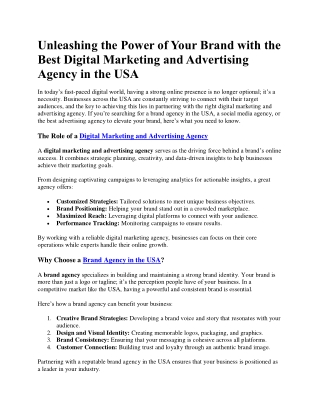 Best Digital Marketing and Advertising Agency in the USA