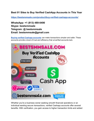 Best 01 Sites to Buy Verified CashApp Accounts in This Year