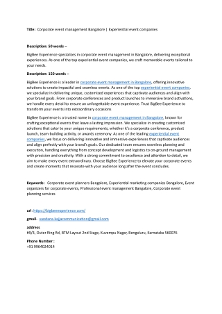 Corporate event management Bangalore | Experiential event companies