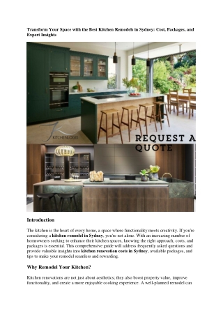 Transform Your Space with the Best Kitchen Remodels in Sydney: Cost, Packages, a