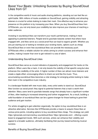 Boost Your Beats: Unlocking Success by Buying SoundCloud Likes from GT