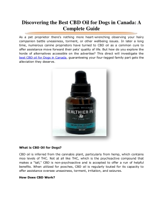 Discovering the Best CBD Oil for Dogs in Canada: A Complete Guide