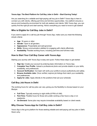 Yoooo.App: The Best Platform for Call Boy Jobs in Delhi – Start Earning Today!