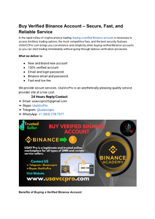 The Best place Buy Verified Binance Account is 2024