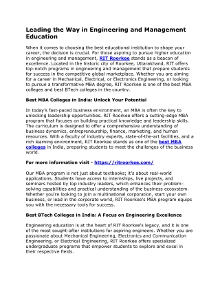 Leading the Way in Engineering and Management Education