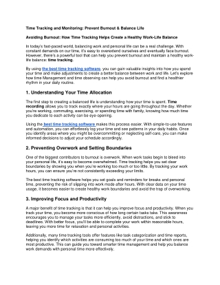Time Tracking and Monitoring: Prevent Burnout & Balance Life