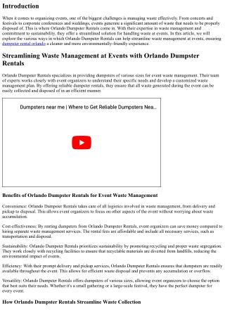 Streamlining Waste Management at Events with Orlando Dumpster Rentals