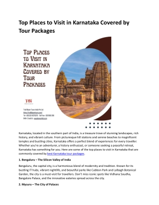 Top Places to Visit in Karnataka Covered by Tour Packages