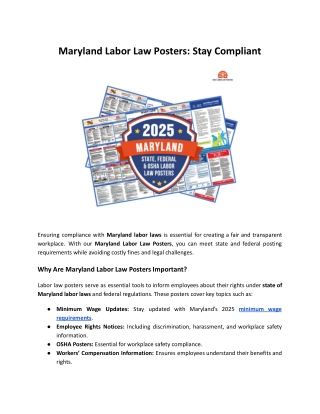 Maryland Labor Posters – OSHA and Wage Notices