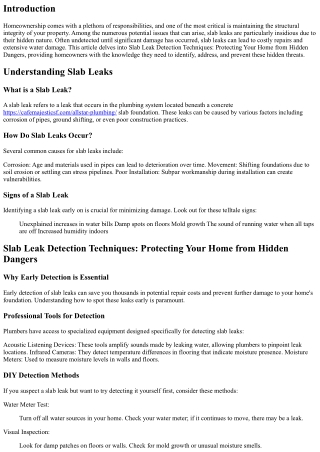 Slab Leak Detection Techniques: Protecting Your Home from Hidden Dangers