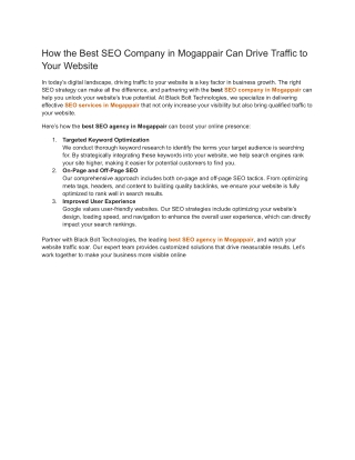 How the Best SEO Company in Mogappair Can Drive Traffic to Your Website