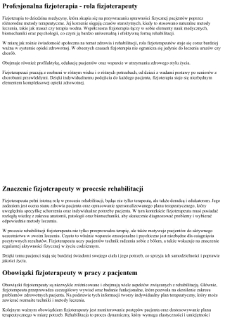 Kniezjologia - Profesjonalna fizjoterapia - rola fizjoterapeuty