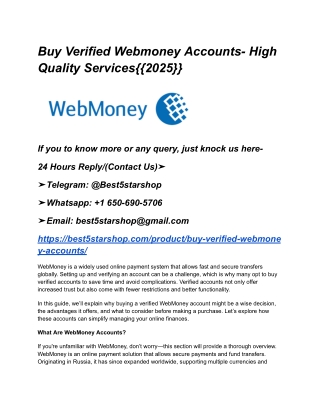 Buy Verified Webmoney Accounts- High Quality Services{{2025}}