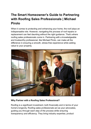 The Homeowner's Roofing Ally: Michael Pirolo’s Expert Guidance