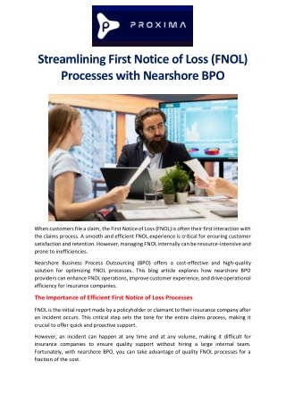 Streamlining First Notice of Loss (FNOL) Processes with Nearshore BPO