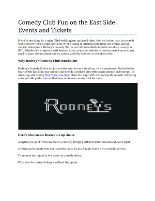 East Side Comedy Club| Rodney Comedy