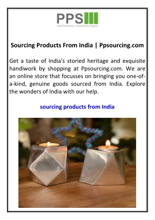 Sourcing Products From India  Ppsourcing.com