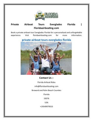Private Airboat Tours Everglades Florida  Floridaairboating.com