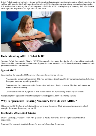Exploring Online Options for ADHD Tutoring Near You