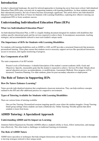 Individualized Education Plans and the Role of Tutors for Students with Learning