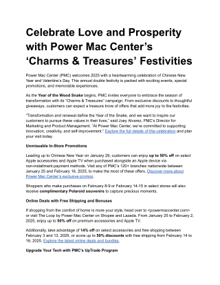 Celebrate Love and Prosperity with Power Mac Center’s ‘Charms & Treasures’ Festivities
