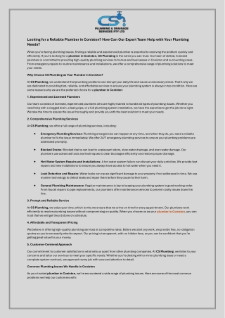 Looking for a Reliable Plumber in Coniston How Can Our Expert Team Help with Your Plumbing Needs