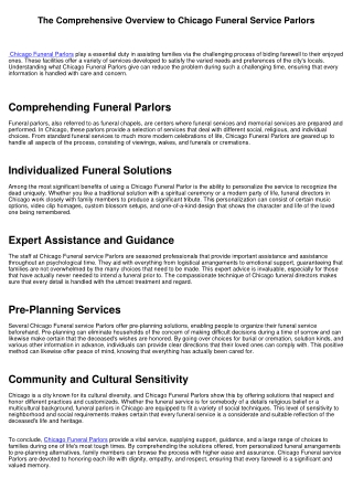 The Comprehensive Overview to Chicago Funeral Service Parlors