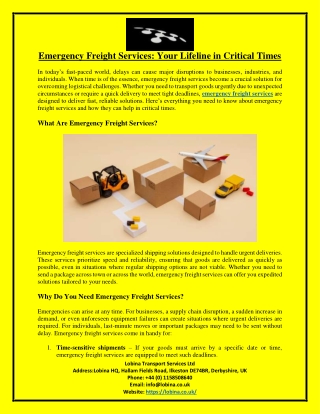 Emergency Freight Services Your Lifeline in Critical Times