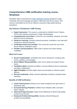 CSM certification training - Simpliaxis