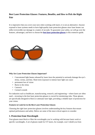 Best Laser Protection Glasses: Features, Benefits, and How to Pick the Right Pair