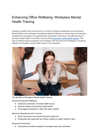 Enhancing Office Wellbeing: Workplace Mental Health Training