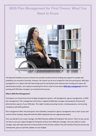 NDIS Plan Management for FirstTimers What You Need to Know
