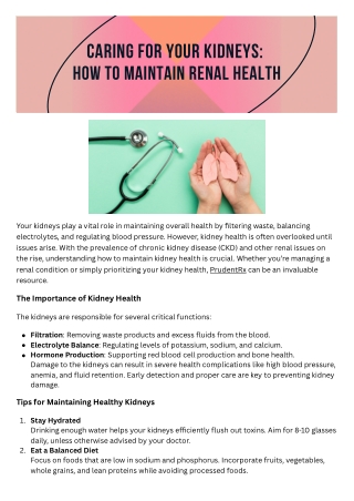 Caring for Your Kidneys: How to Maintain Renal Health