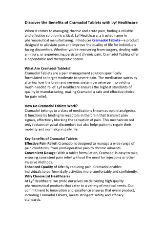 Buy Cramadol Tablets Online – Effective Pain Relief | Lyf Healthcare