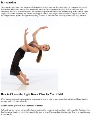 How to Choose the Right Dance Class for Your Child