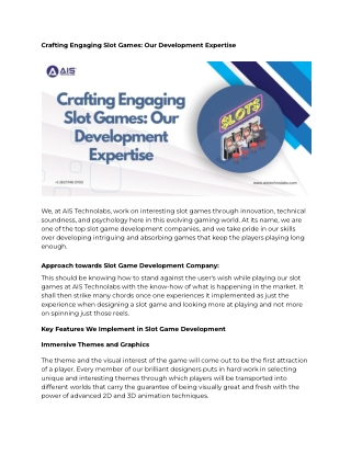 Crafting Engaging Slot Games: Our Development Expertise