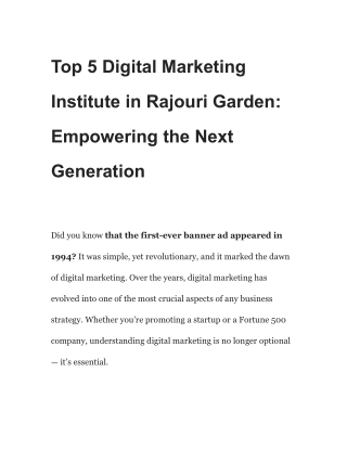 Top 5 Digital Marketing Institute in Rajouri Garden