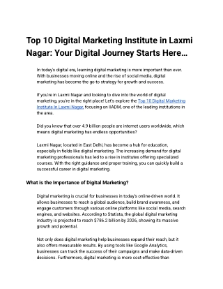 Top 10 Digital Marketing Institute in Laxmi Nagar