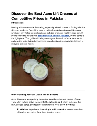 Discover the Best Acne Lift Creams at Competitive Prices in Pakistan
