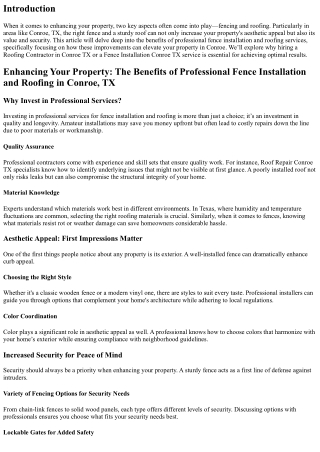 Enhancing Your Property: The Benefits of Professional Fence Installation and Roo