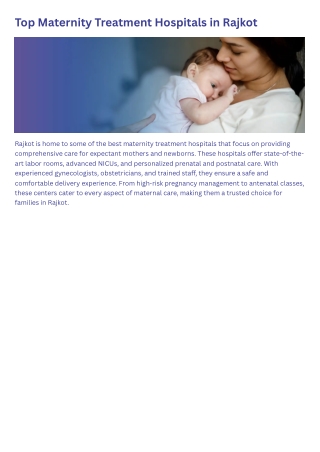 Top Maternity Treatment Hospitals in Rajkot