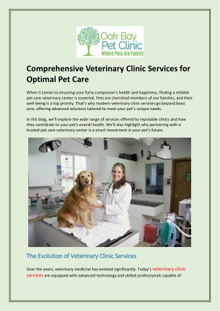 Comprehensive Veterinary Clinic Services for Optimal Pet Care