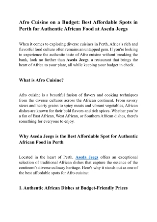 Afro Cuisine on a Budget Best Affordable Spots in Perth for Authentic African Food at Aseda Jeegs