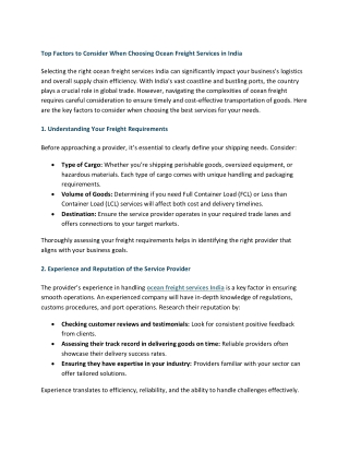 Top Factors to Consider When Choosing Ocean Freight Services in India
