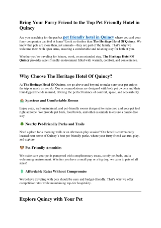 Bring Your Furry Friend to the Top Pet Friendly Hotel in Quincy